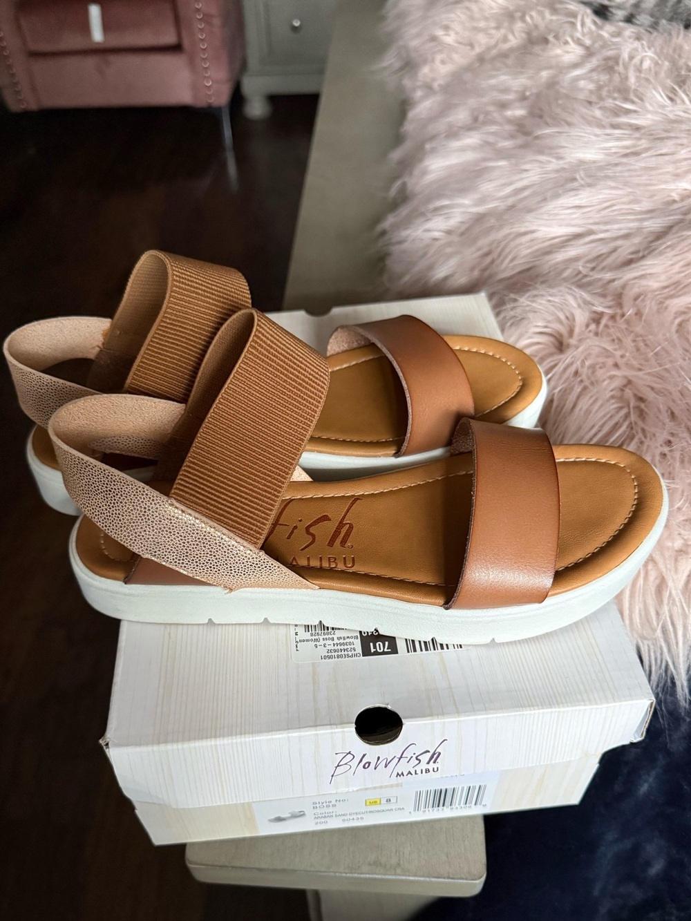 Blowfish Tan Slide Sandals with Elastic Back Strap